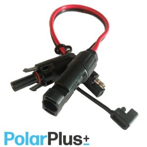 QCS kabel sort-rød 2x 4mm² med vanntette MC4 plugger Han/Hun (30cm)