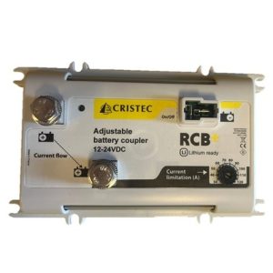 200A 12/24V CRISTEC justerbar (30-120A) Strømbegrenser / Batteri-isolator / Ladefordeler for bl.a. Litium-batteri, MOSFET, 1 inng. – 2 utg. – IG